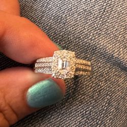 14K White Gold Emerald Cut Lab-Created Diamond Halo Ring