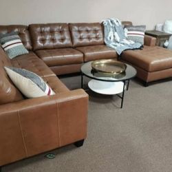 Ashley Baskove Auburn Real Leather Sectional Couch 👍 Easy Apply Finance 