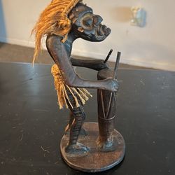 OMA Primitive Tiki Man Statue Playing Drums Tiki Bar Tribal Statue Home Decor