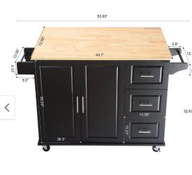 Black Rolling Kitchen Island with Butcher Block Top