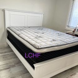 Queen White Bed Frame With Mattress