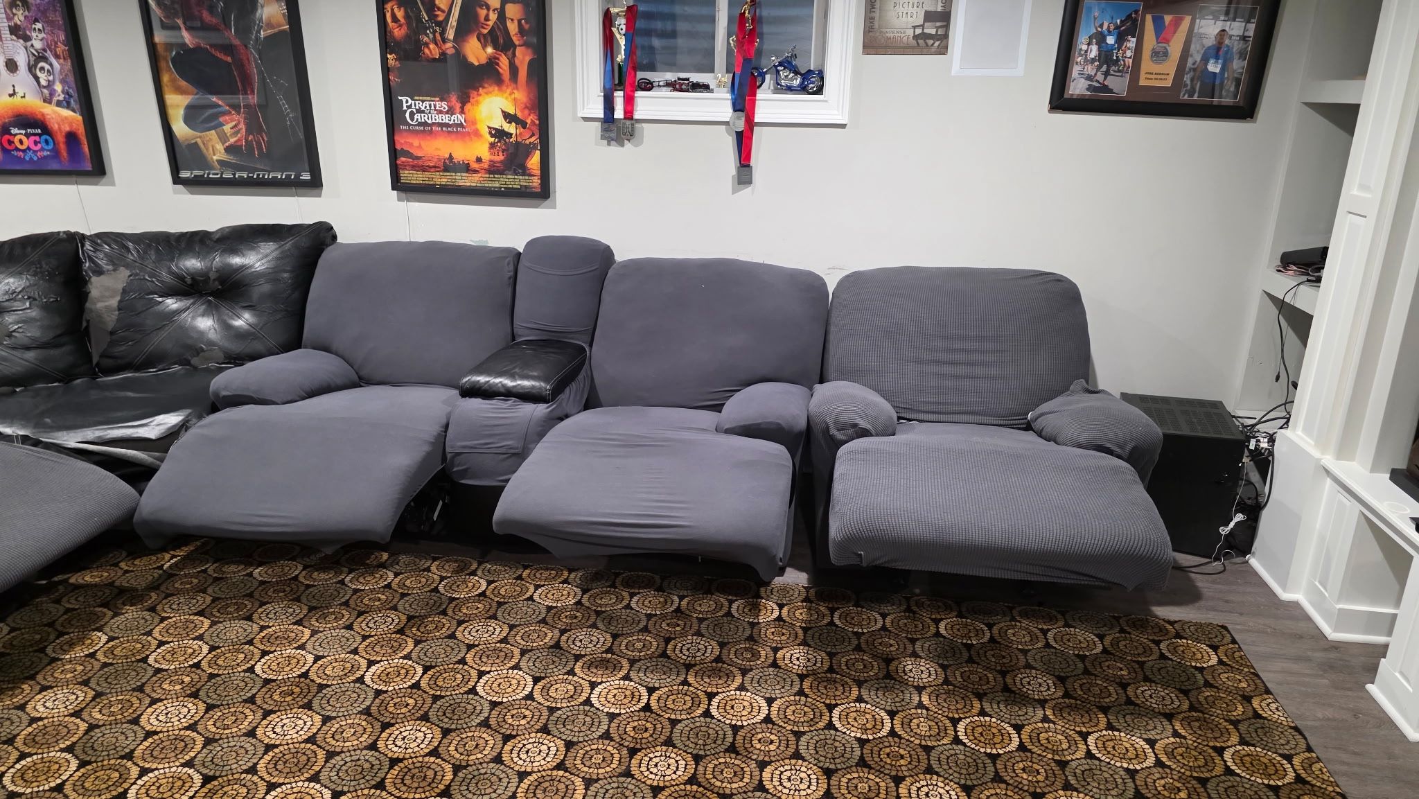 Sectional leather couches with power recliners