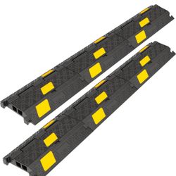 6 Pack 2-Channel Rubber Cable Protector Ramp, 17" x 10" x 1.8" inch Interlocking Floor Wire Cord Cable Cover, Visible at Night, Durable Rubber Speed B