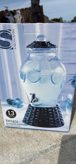 Brand New Stylesetter Tortuga 1.3 Gallon Glass Beverage Dispenser with Lid & Stand