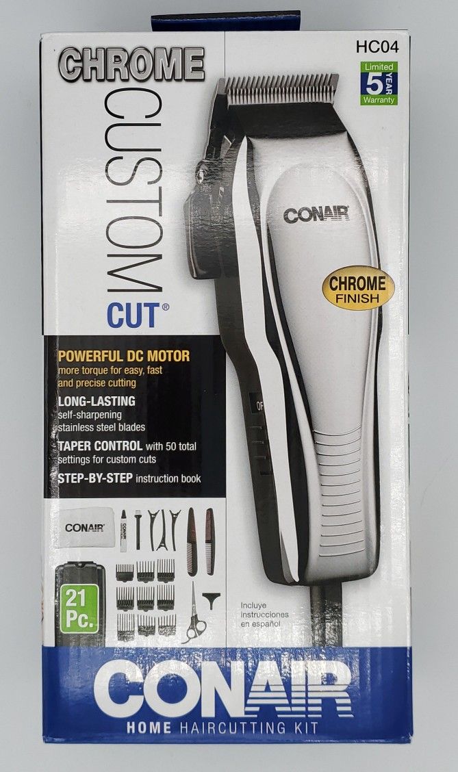 Conair Custom Cut Chrome Haircut Kit with Case, 21 pieces, Model HC200GB