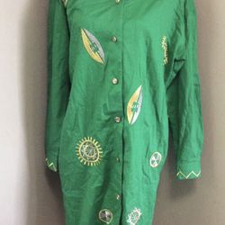 VTG Adam Douglass Adrianna Papell Long Green Gold Embroidered Dress Jacket Sz 6