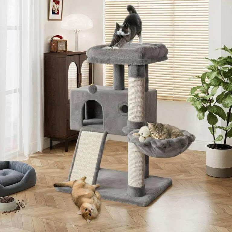 36 Inch Cat Tower Multi-Level Cat Tree with Scratching Posts Kitty Pet Play House, Gray
