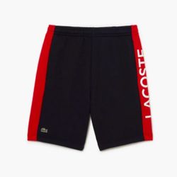 Lacoste Men's Navy blue Red Striped Fleece Regular Fit Shorts
