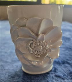 White Ceramic Vase with 3D Flower Detail