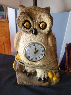 Vintage Owl Lamp and Clock *DOESNT WORK*