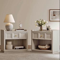 Set 2, 26" Wide Nightstands with Drawer, Large Queen Size Nightstands Set of 2, Modern Bedside Table