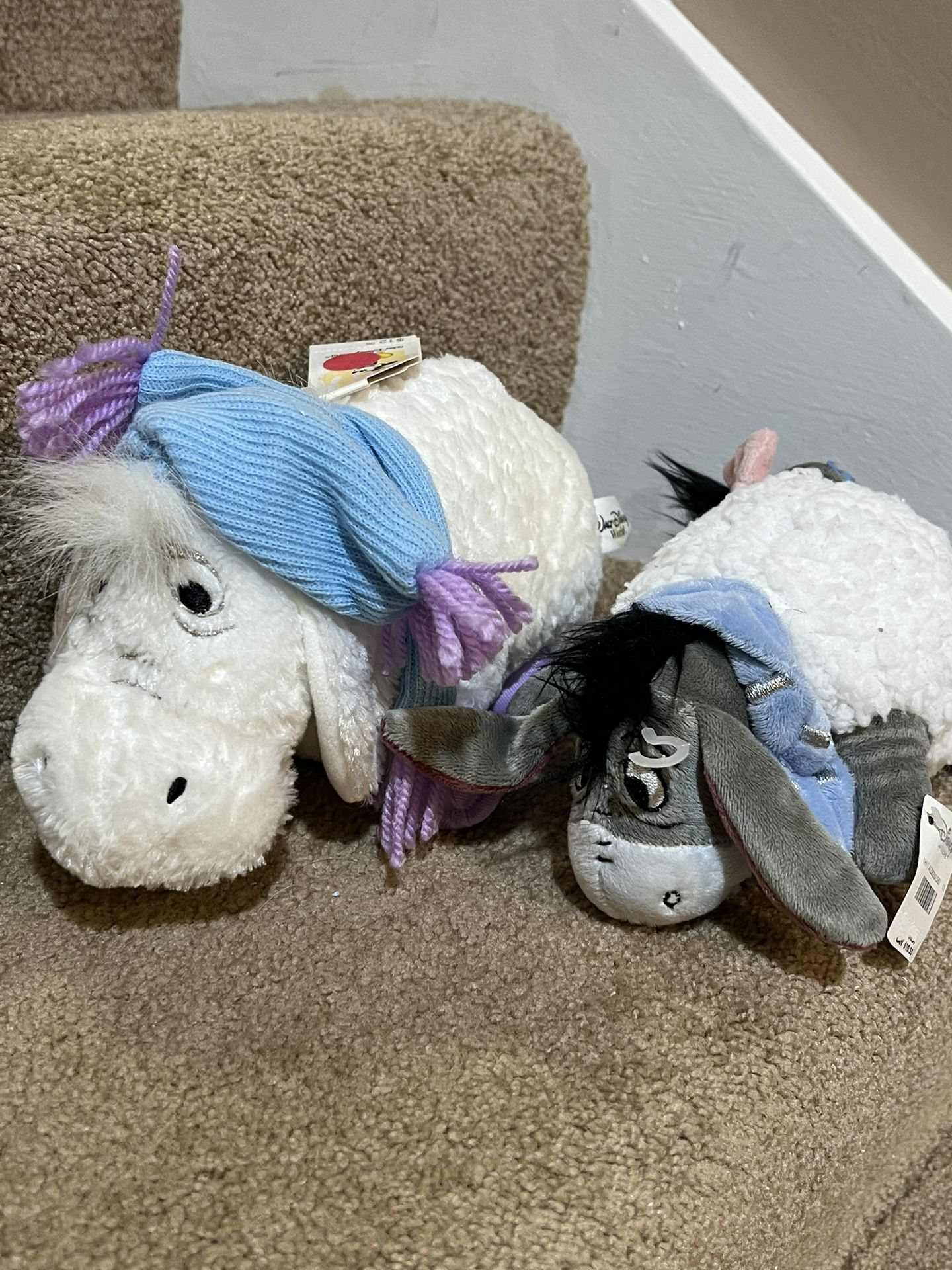 Disney Store Eeyore set of 2 Christmas winter White plush snowballs 8” long New