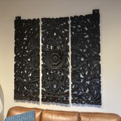 Teak Wood Hand Carved Large Panels (3) - Pottery Barn 