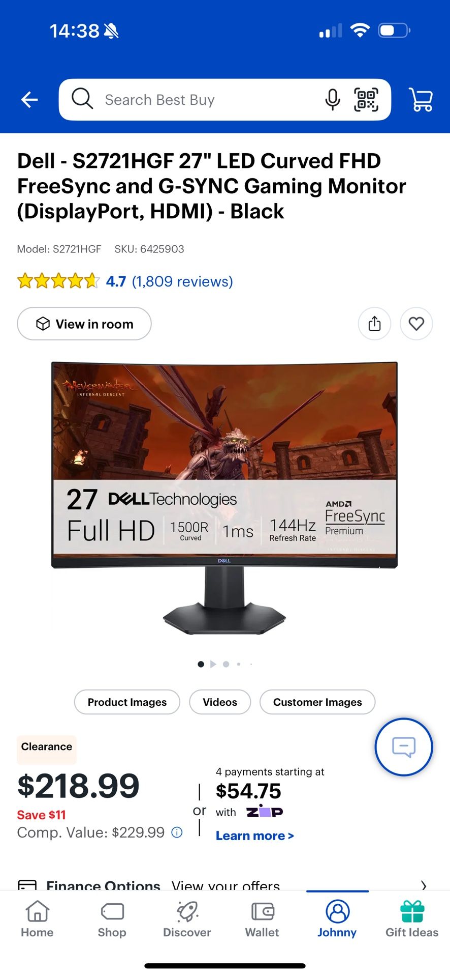 27” Curved Dell Gaming Monitor