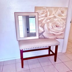 Upholstered Bench with Nailhead Trim with Rose picture and Mirror