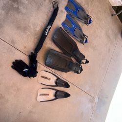 Scuba Snorkeling Fins And Hawaiian Sling 