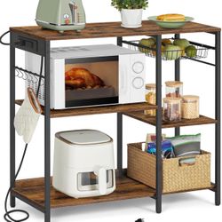 Kitchen Island with Storage, Standing Baker’s Rack, Coffee Bar Table Station, Microwave Oven Stand,