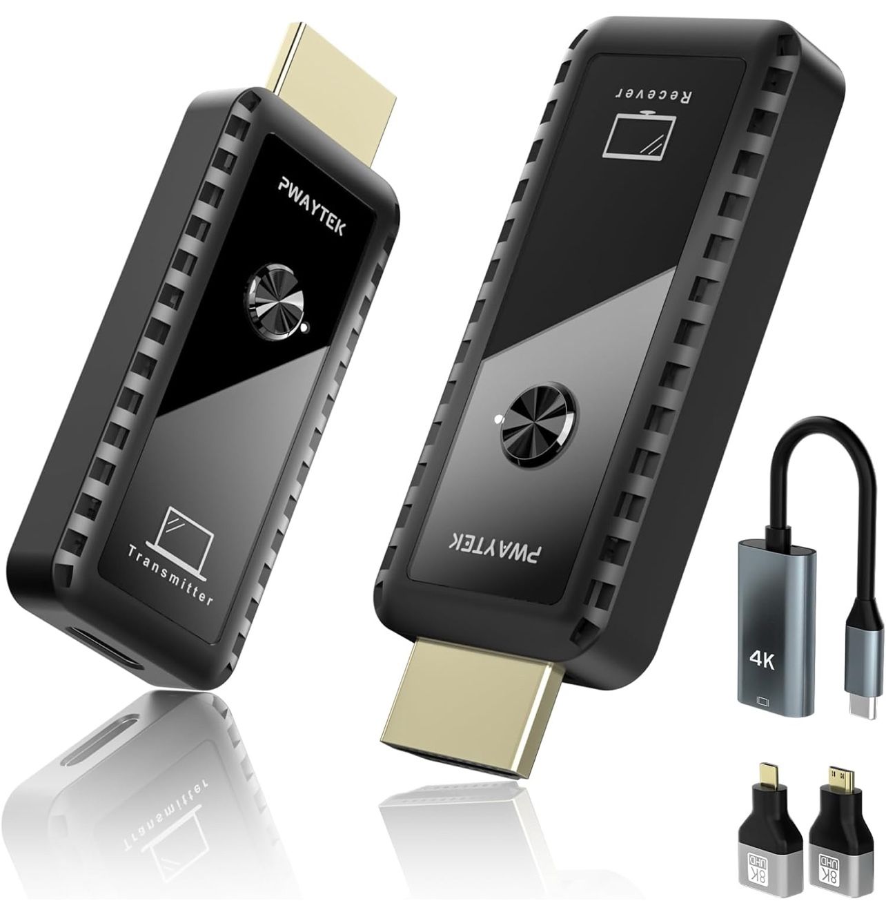 Wireless HDMI Transmitter and Receiver with Adapter 4K, Wireless HDMI Extender 1080P HDMI Wireless Kit, Plug & Play, Support 2.4/5GHz for Streaming Vi