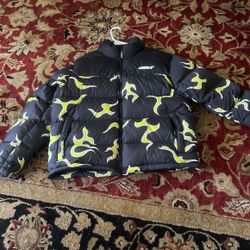 Golf  Wang Flame Puffer jacket Size Medium  Black /Yellow