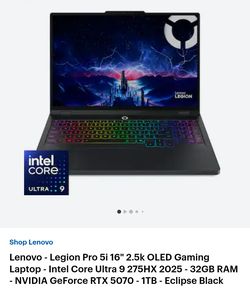 Lenovo Legion Pro 5i Gaming Laptop - Intel Core Ultra 9- NVIDIA RTX 5070
