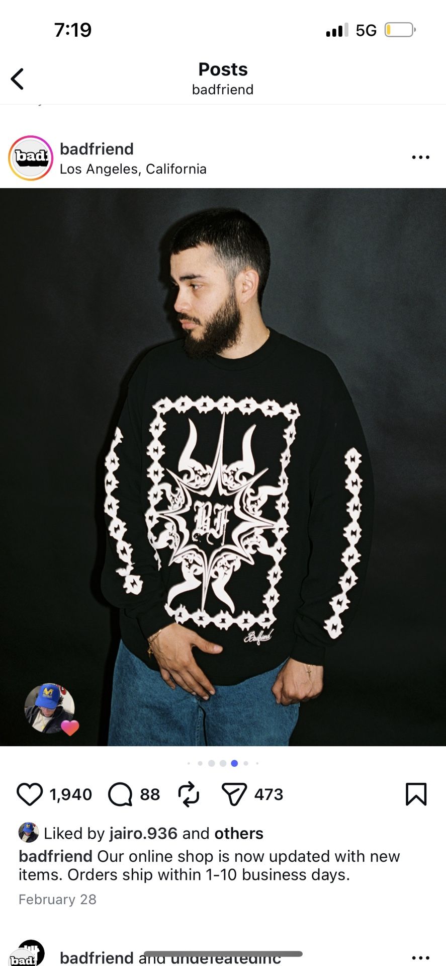 Badfriend Black Thermal Longsleeve Shirt Brand New Size Large