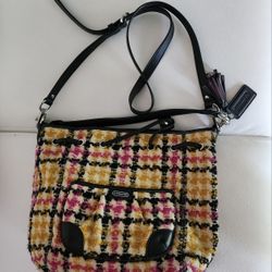Coach Daisy Wool Tweed Plaid Emma large Tote handbag bag purse 