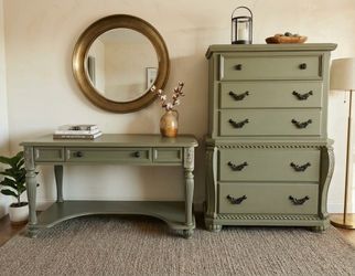 2pc set- Newly Refurbished Tallboy / Highboy Dresser & Console Table / Writing Desk