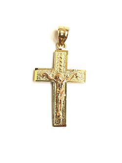 Beautiful cross with jesus religious pendant 14K REAL YELLOW AND ROSE GOLD.