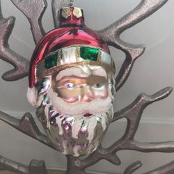 Vintage GLASS Oversized Santa Claus head ornament St Nick Christmas