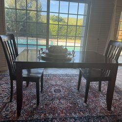 Expandable Dark Wood Dining Table (Seats 6–8) + 2 Chairs – $150 OBO