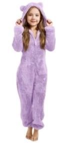 Purple animal fuzzy pajama costume onesie