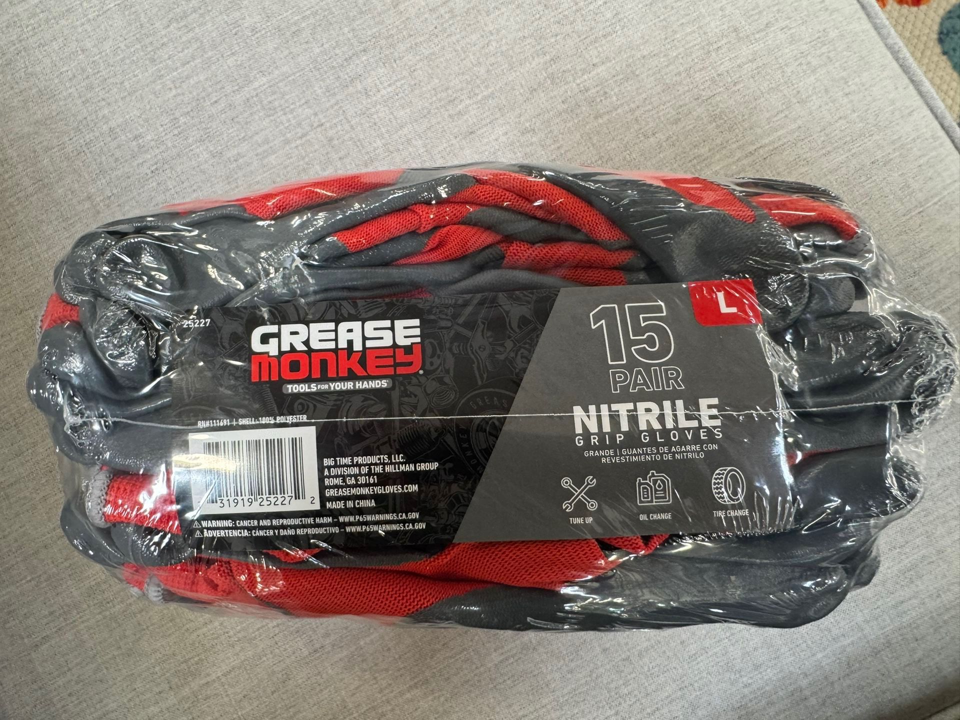 Grease Monkey Nitrile-Coated Work Gloves 15 Pairs. Size Large
