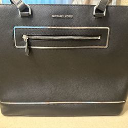 Michael Kors Frame Out Large Black Tote Handbag Silver Hardware NWT