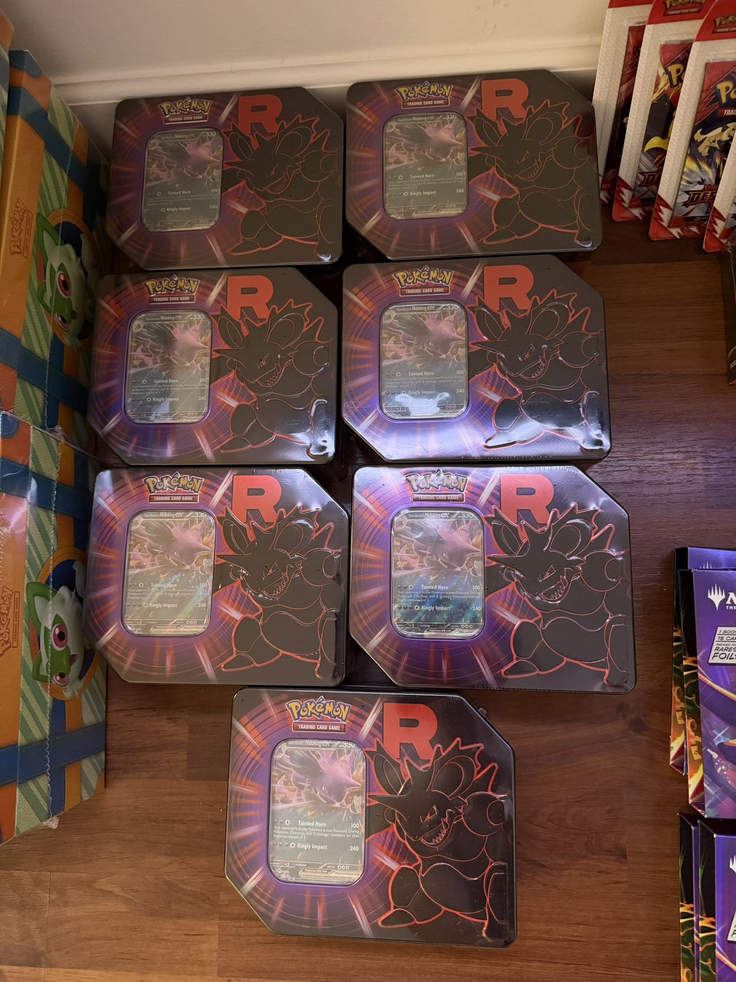 Pokemon Team Rocket Tin - Nidoking x7 SEALED 