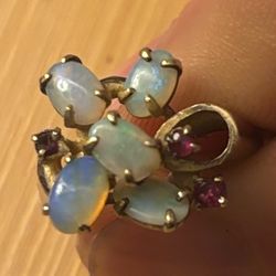 Australian Opal With Rubies 24Kt Laddies Ring.