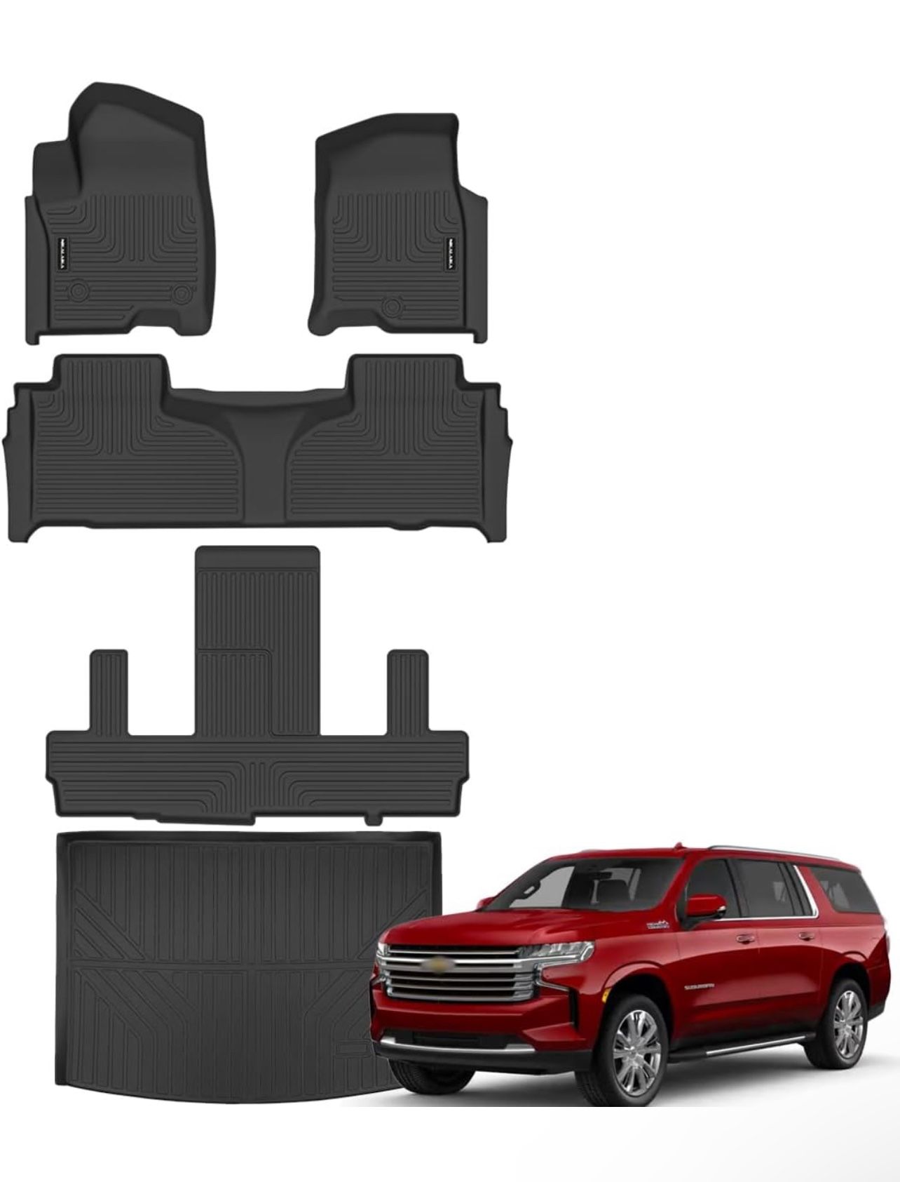 Floor Mats & Cargo Liner for 2021-2024 2025 Chevrolet/Chevy Suburban/GMC Yukon XL 7 Seats All Weather Protection TPE Rubber Automotive Floor Liners Ac