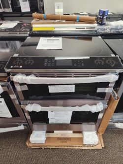 Profile 30 in. 5 Burner Element Smart Slide-In Double Oven Electric Range in Fingerprint Resistant Stainless w/ Air Fry
