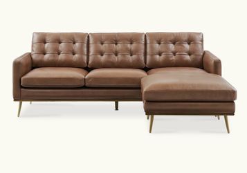 Castlery Isaac Reversible Sectional Couch, Genuine Cognac Grain Leather