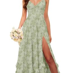 Beautiful Green Floral Ruffle Dress