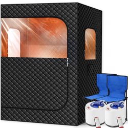 🔥Special Discount (Brand New in Box )🔥2Person Portable Steam Sauna for Home, Extra Large Sauna Box, Upgraded 2 Steamer, 2 Foldable Chair & Remote Co