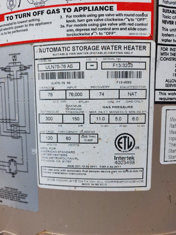 75 Gallon Water Heater