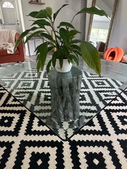 Glass Top Coffee Table with Removable Tree Stump Base