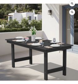 SERWALL Outdoor Dining Table, 67" Rectangle HDPE Dining Table with Umbrella Hole, Black brand new in box $270 C51