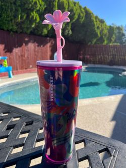 Starbucks 24oz Cold Cup Tumbler with Pink Flower Straw Topper