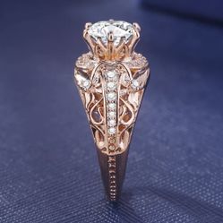 14k Rose Gold Micro Inlay Diamond Ring With White Topaz 