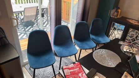 4 peacock blue upholstered chairs