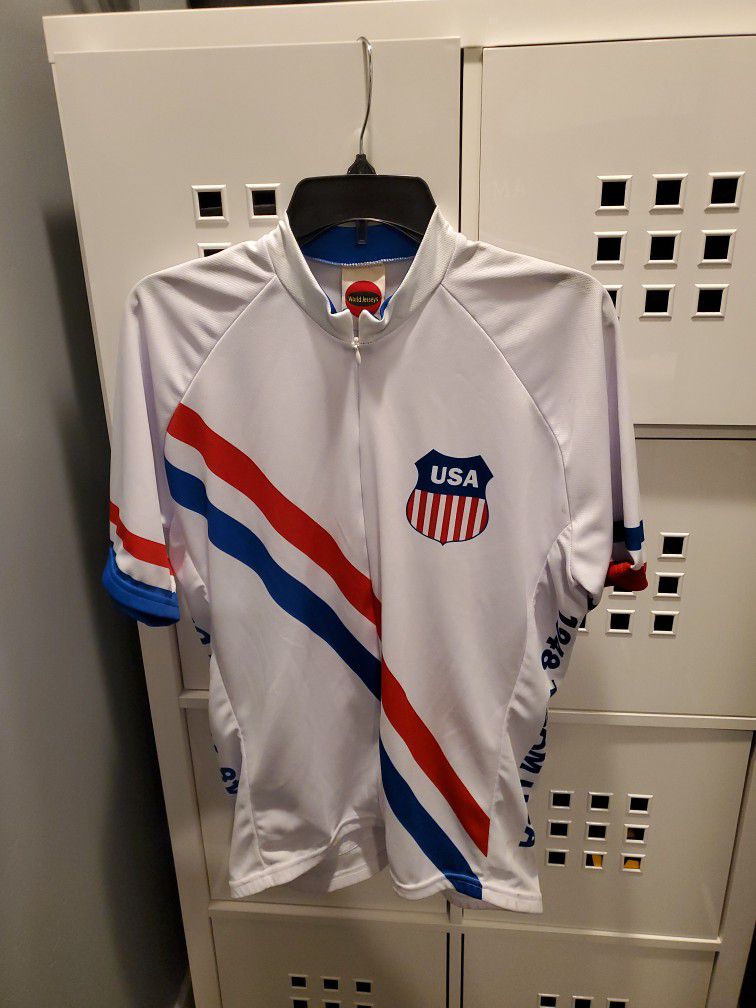 CYCLING JERSEY LARGE USA 1948 TEAM USA PATRIOTIC RED WHITE BLUE