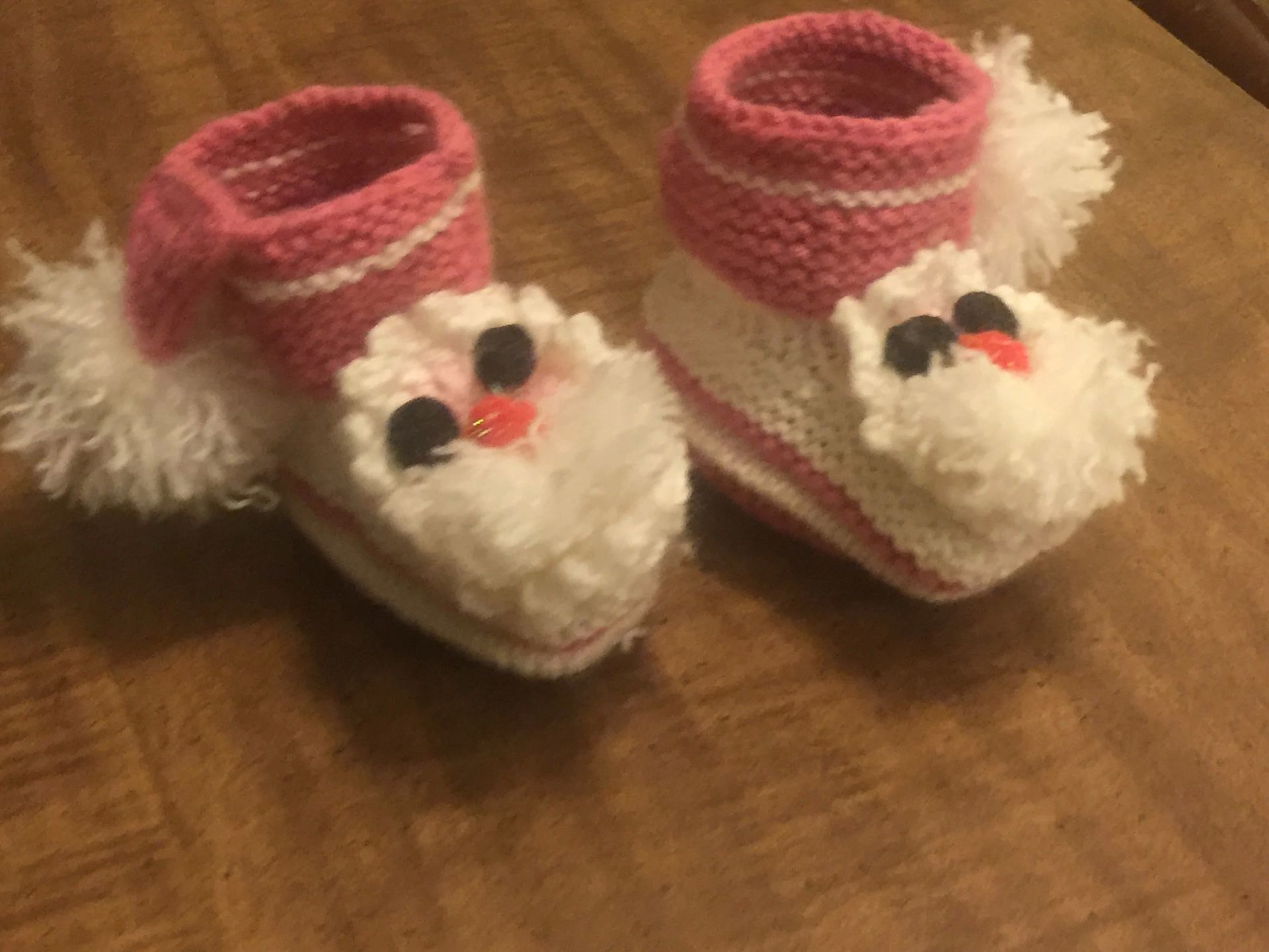 Handmade Knitted Booties for Babies Santa Claus  Pink and White Colors