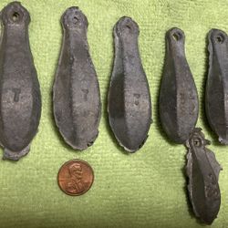Fishing Weights- Sinkers- Vintage Lead- Bullet Weights - Set Of 7! **NEW**