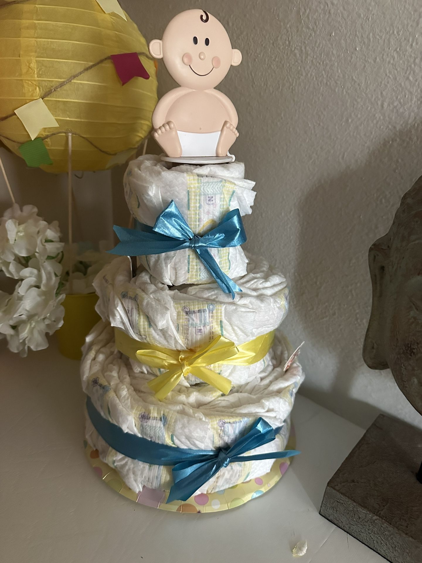 Diaper Cake Decoration For Baby Shower Gift Party. Pampers Newborn Diapers